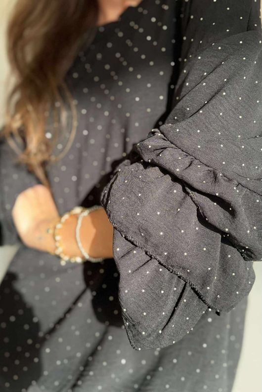 Stella Micro Stud Ruffle Blouse Black